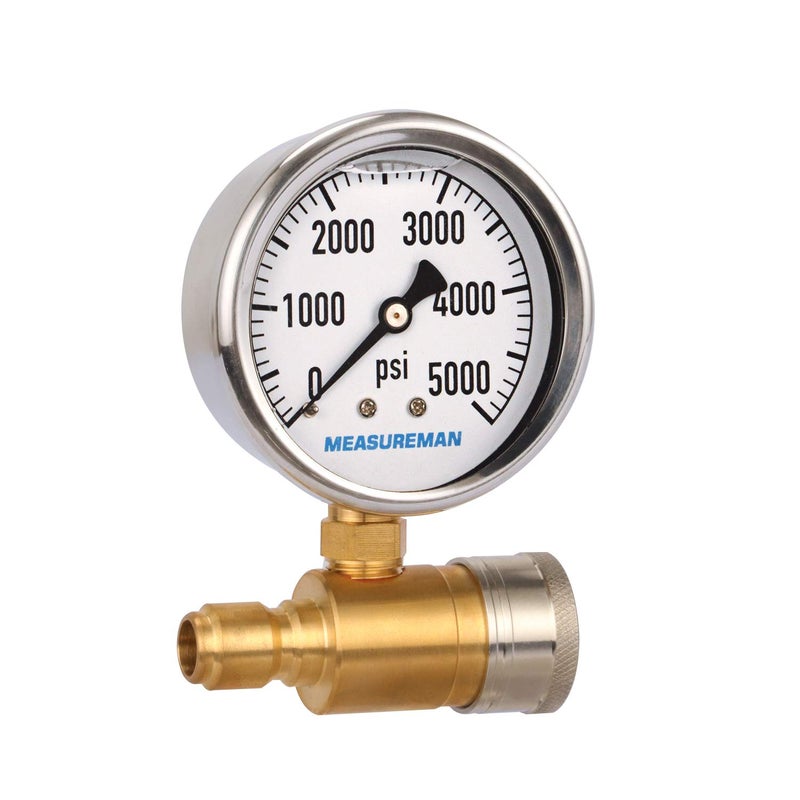Measureman 2-1/2" Pressure Washer Pressure Gauge Kit 3/8 Inch Quick Connect 0-5000 PSI Glycerin Filled - Image 2